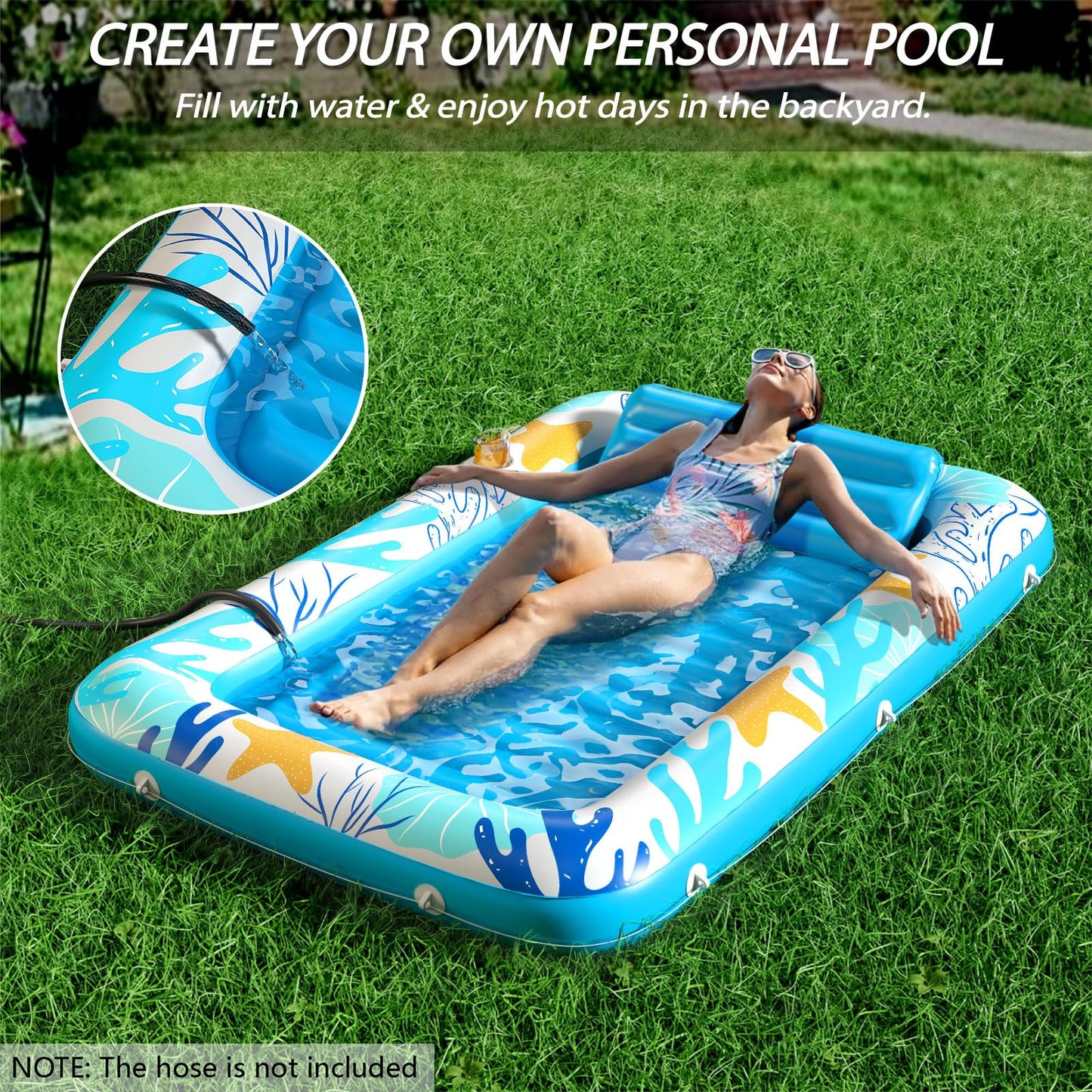 Inflatable Tanning Pool Lounger Float - Jasonwell 4 in 1 Sun Tan Tub Sunbathing Pool Lounge Raft Floatie Toys Water Filled Tanning Bed Mat Pad for mature-themed Blow Up Kiddie Pool Kids Ball Pit Pool