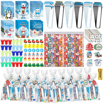 Zhanmai 350 Pcs Winter Christmas Party Favors Winter Holiday Stationery Set for Stocking Stuffers 30 Pack with Notebook Pencils 
