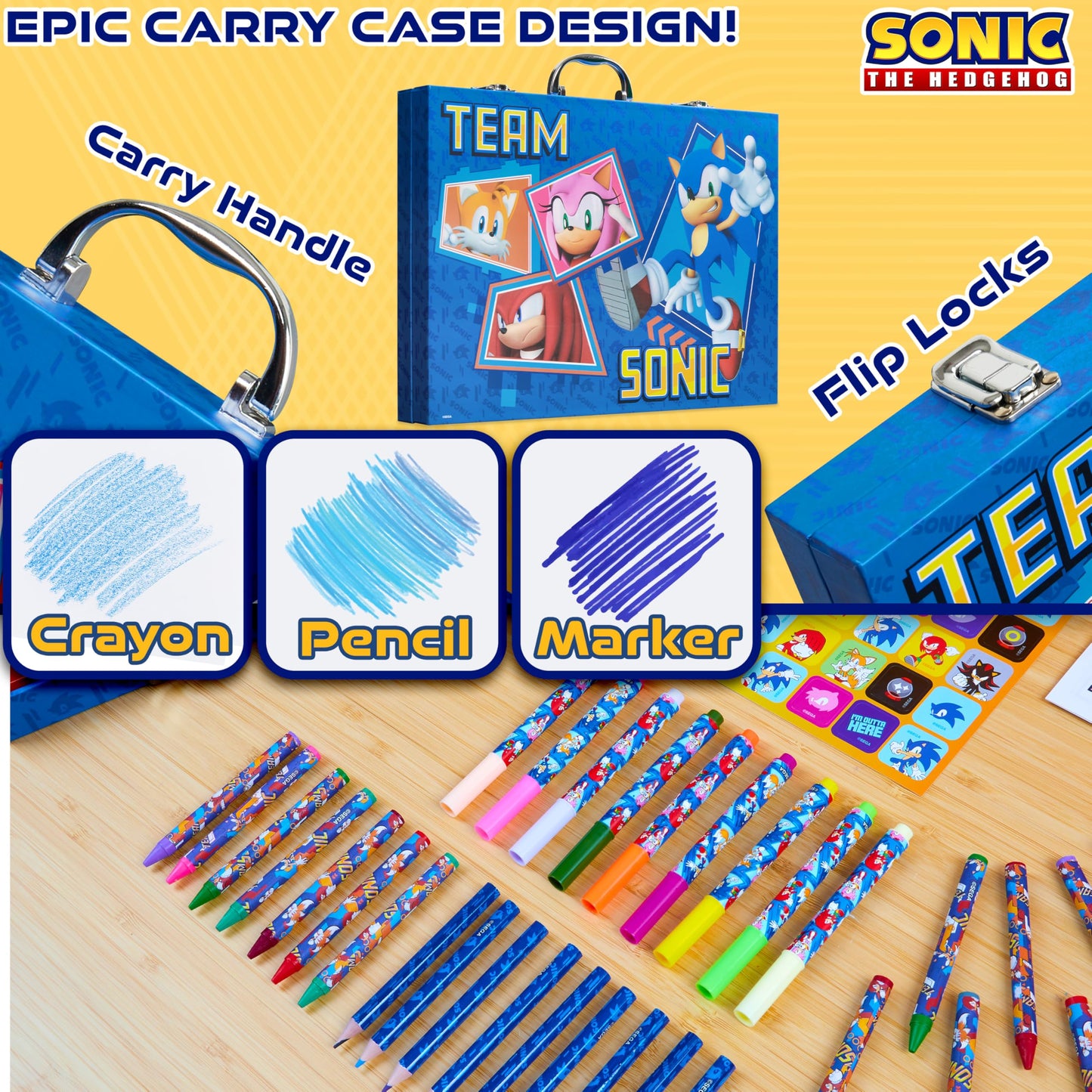 Sonic The Hedgehog Colored Pencils Art Supplies 130+ pcs Drawing Kit School Supplies Girls Drawing Pencils Art Kit Travel Case w