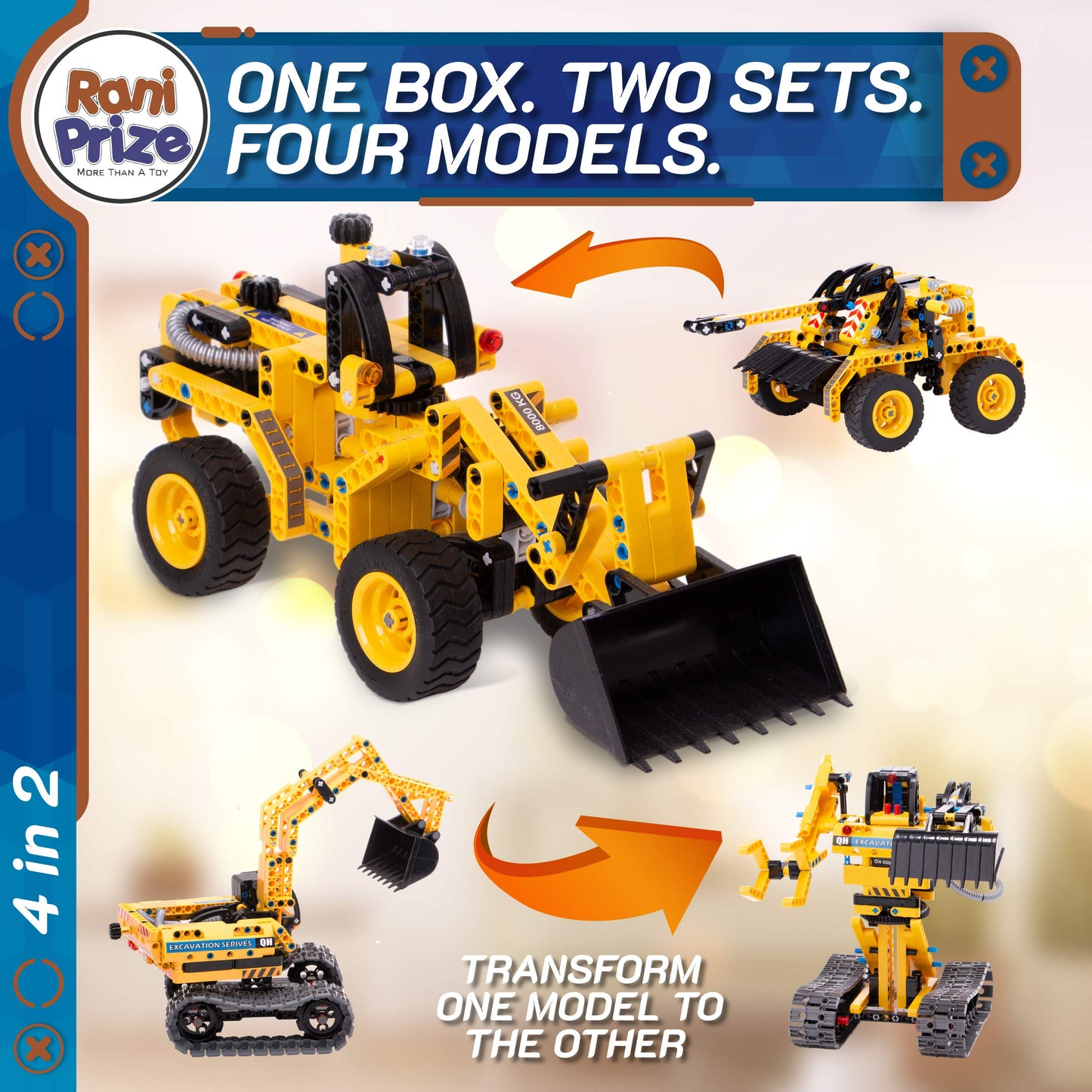 Rani Prize 4-In-1 Diy Construction Stem Toy: 603-Piece Excavator Building & Robotics Kit, Educational Engineering Playset For Boys & Girls 8-12, Quality Family Time Popular Gift With Storage Box