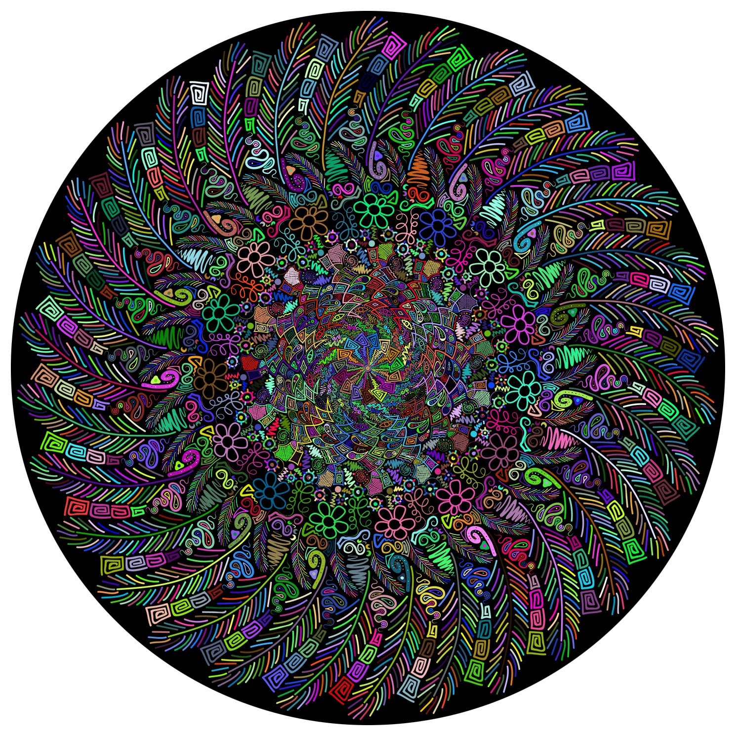 Bgraamiens Puzzle-The Indian Feather-1000 Pieces Round Puzzle Color Challenge Jigsaw Puzzles For Adults And Kids