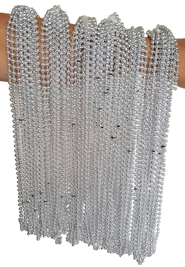 Dondor Enterprises Festive Metallic Beaded Necklaces (72 Pack, SILVER)