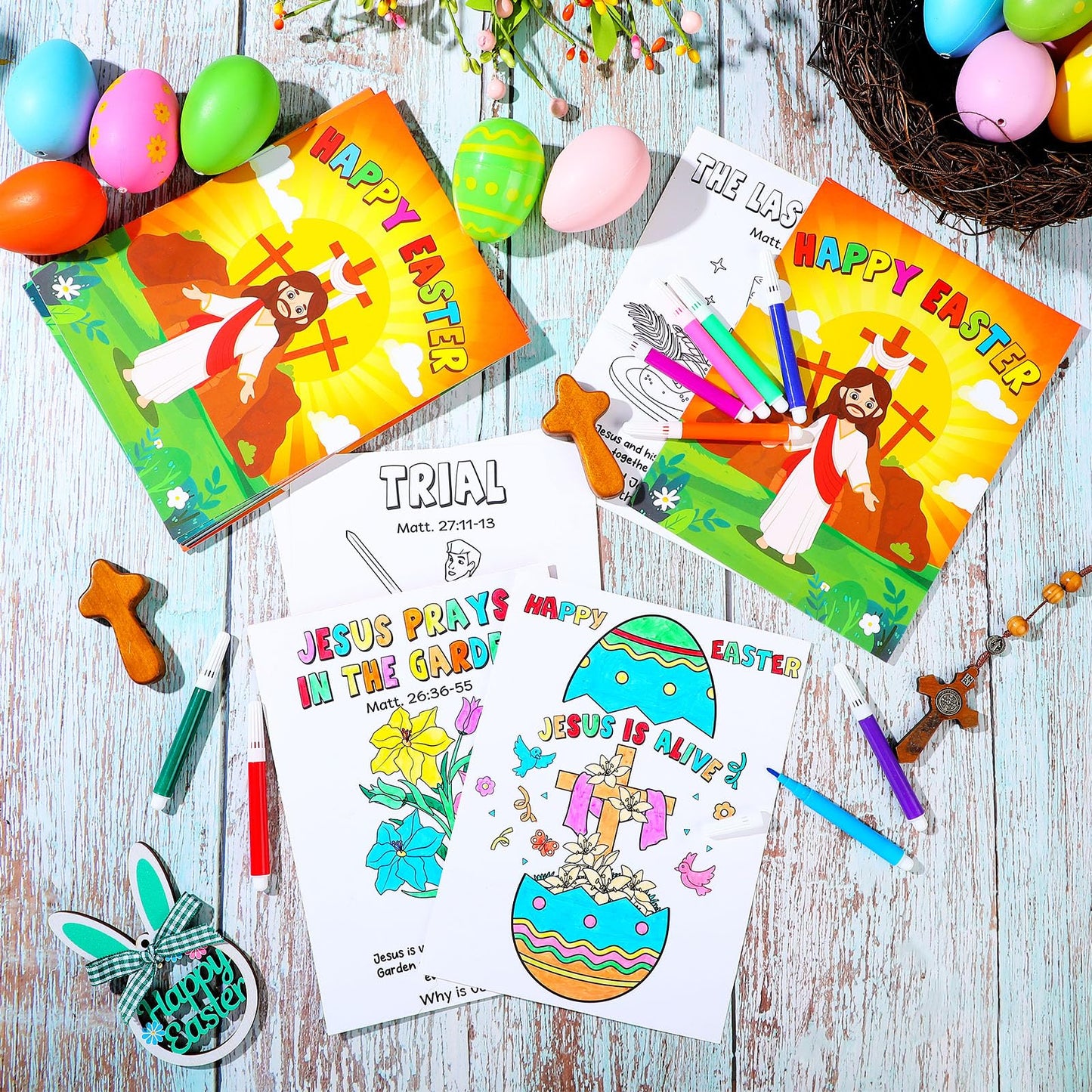 Motiskyy 30 Sets Easter Story Coloring Cards Christian Holy week Coloring Craft Bible Jesus Christ Resurrection Religious Script