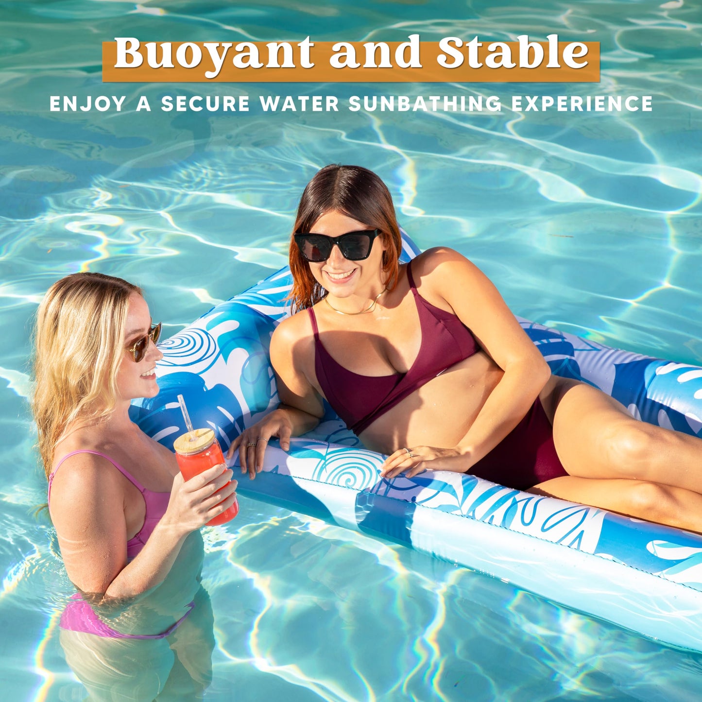 Sloosh Inflatable Pool Float Lounger - 2 Packs Xl Pool Floaties Sun Tanning Bed Float With Headrest For Adults, Floating Mat Poo