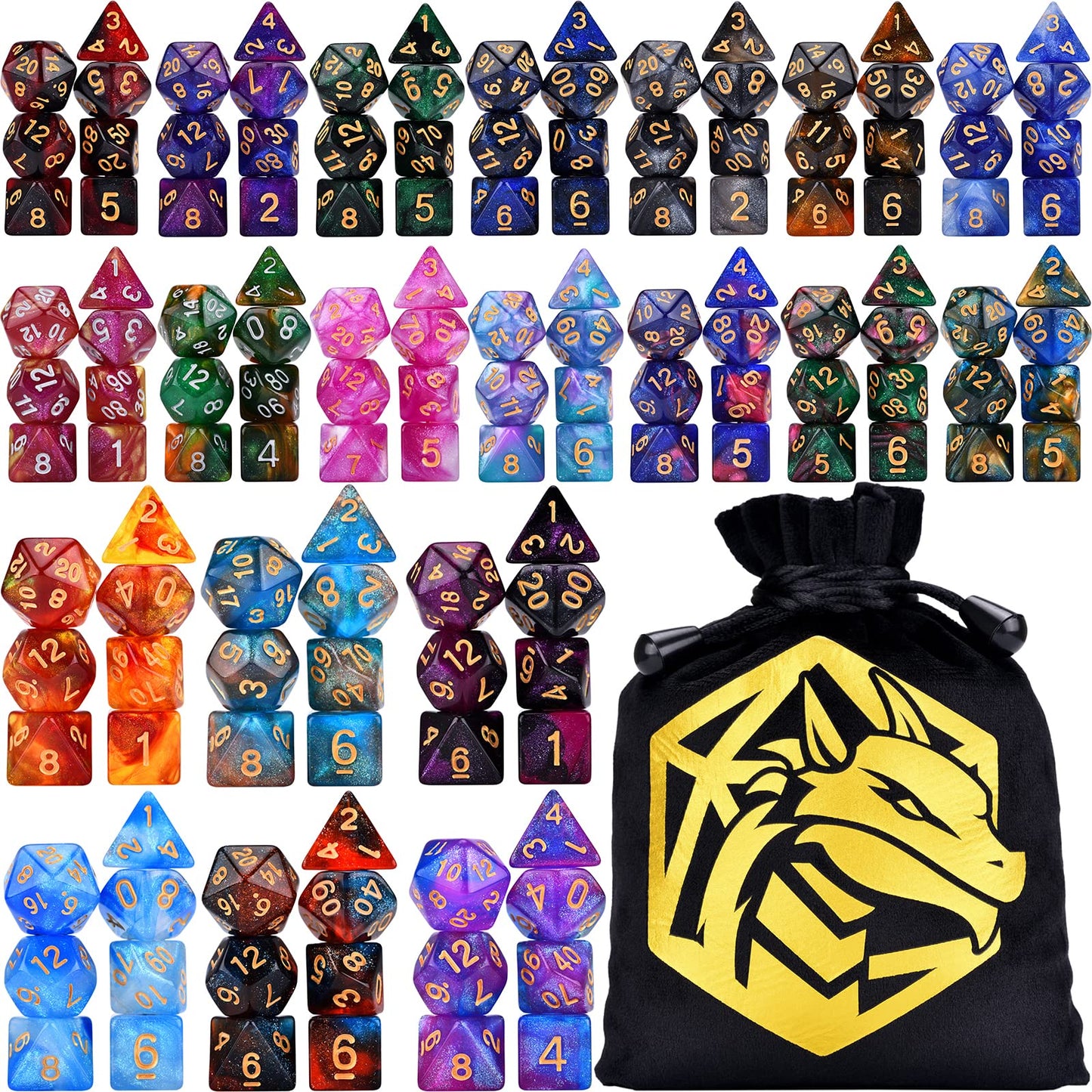 Amiven DND RPG Dice Sets 20 x 7 Polyhedral Glitter Dice (140 Pieces) for Dungeons and Dragons Tabletop Role-Playing Games, with