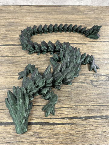 MunnyGrubbers - XL 26 Crystal Dragon Fidget Toy - Heavy Duty - 3D Printed Flexible Articulating Dragon Plastic Collectible Figurine - Surprise Egg Compatible - (Magic Green Dragon)