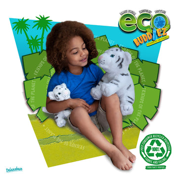 Ecobuddiez - White Tiger From Deluxebase. 12 Inch White Tiger Plush Toy. Eco Friendly Child Safe Tiger Stuffed Animal Made From Recycled Plastic Bottles.
