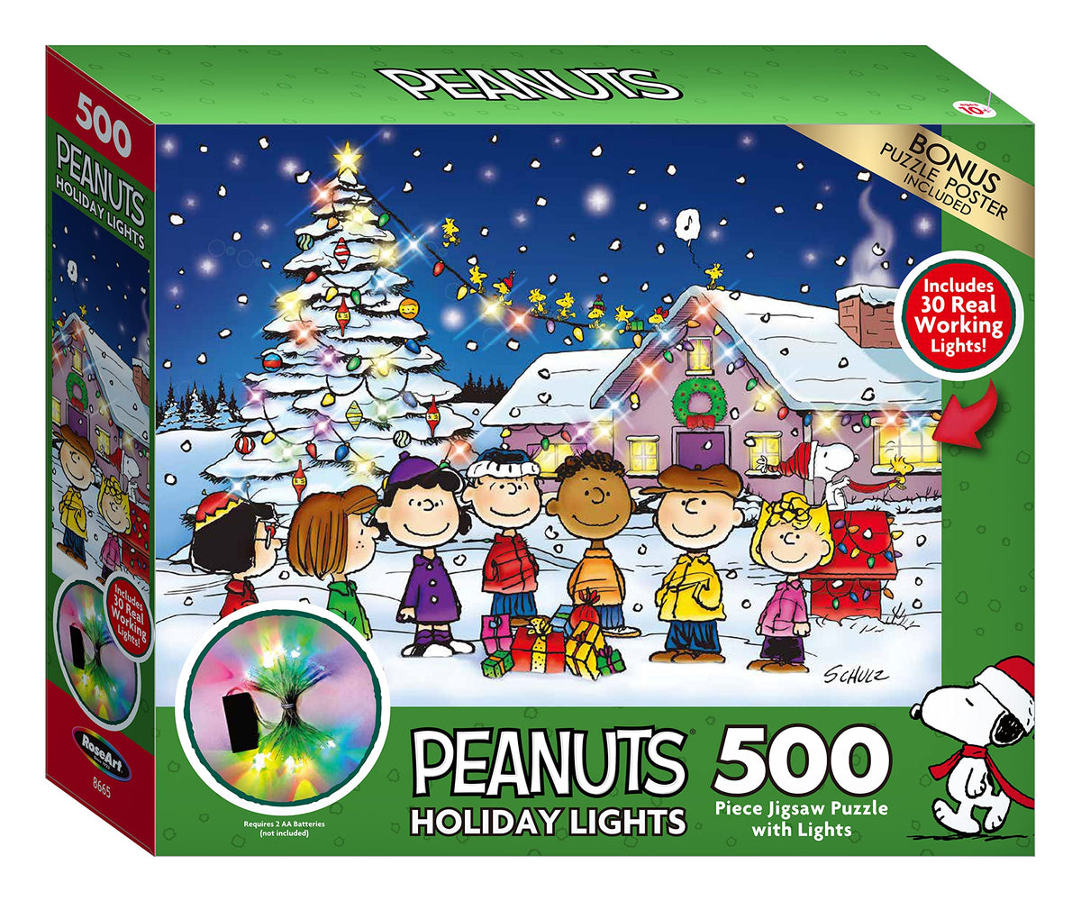 Peanuts Holiday Friends Gathering Light UP 500 Piece Jigsaw Puzzle with LED Lights