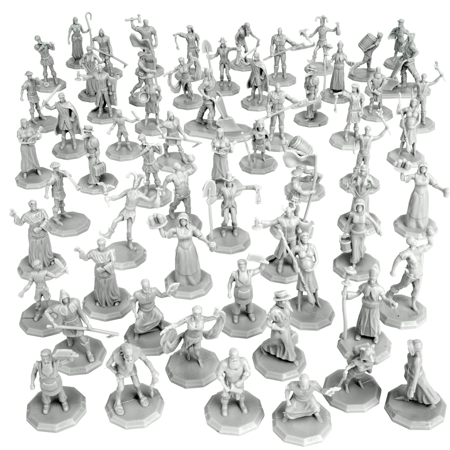 Townsfolk Mini Fantasy Figures Set- 64 Non Player Character Npc Miniatures - 1'' Hex Nobility, Merchants, And More - Compatible