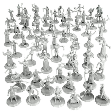 Townsfolk Mini Fantasy Figures Set- 64 Non Player Character Npc Miniatures - 1'' Hex Nobility, Merchants, And More - Compatible
