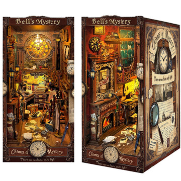 Jioustoy Book Nook Kit for mature-themed  Booknook with Dust Cover. DIY Miniature Dollhouse 3D Wooden Puzzle Bookend with LED for Bookshelf Insert Decor  Creative Gift for Teens and mature-themeds (Bell's Mystery)