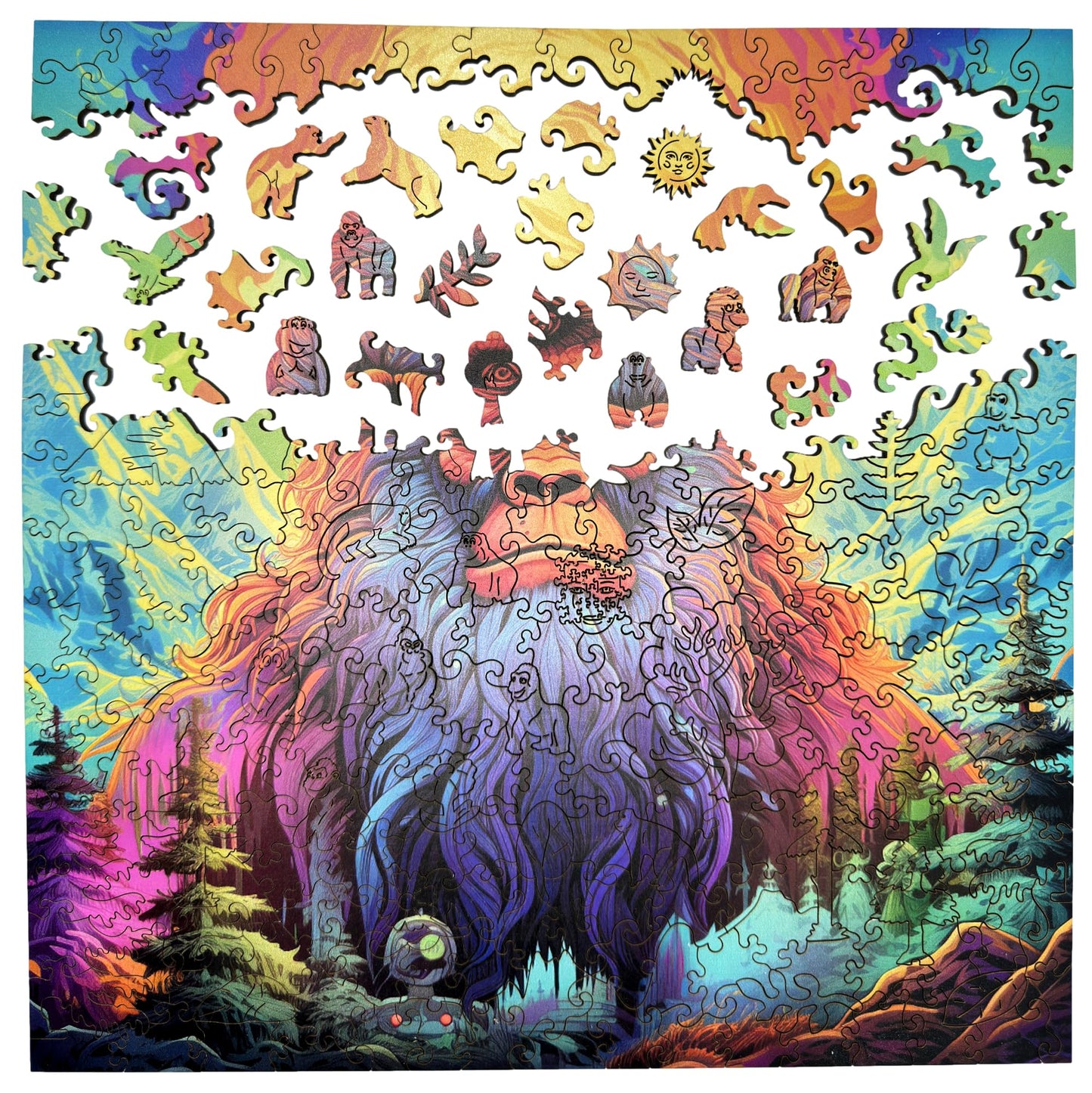 Trippy Puzzle Co - Wooden Jigsaw Puzzle For Adults - Challenging 300 Piece Puzzle With Cool Shapes - Bigfoot Sasquatch Mountains
