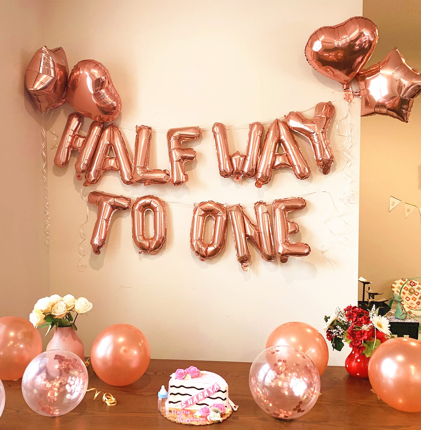 Jevenis Rose Gold Half Way To One Banner Half Way To One Balloons Decorations For Girl 1/2 Birthday Decorations