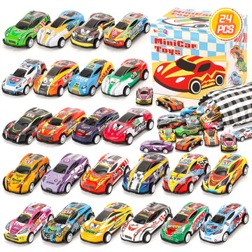 SevenQ Toy Cars for Kids, 24Pcs Race Cars Pull Back Cars Playsets with Storage Bags,Party Favors Kids Prizes Fillers Bulk Gifts 