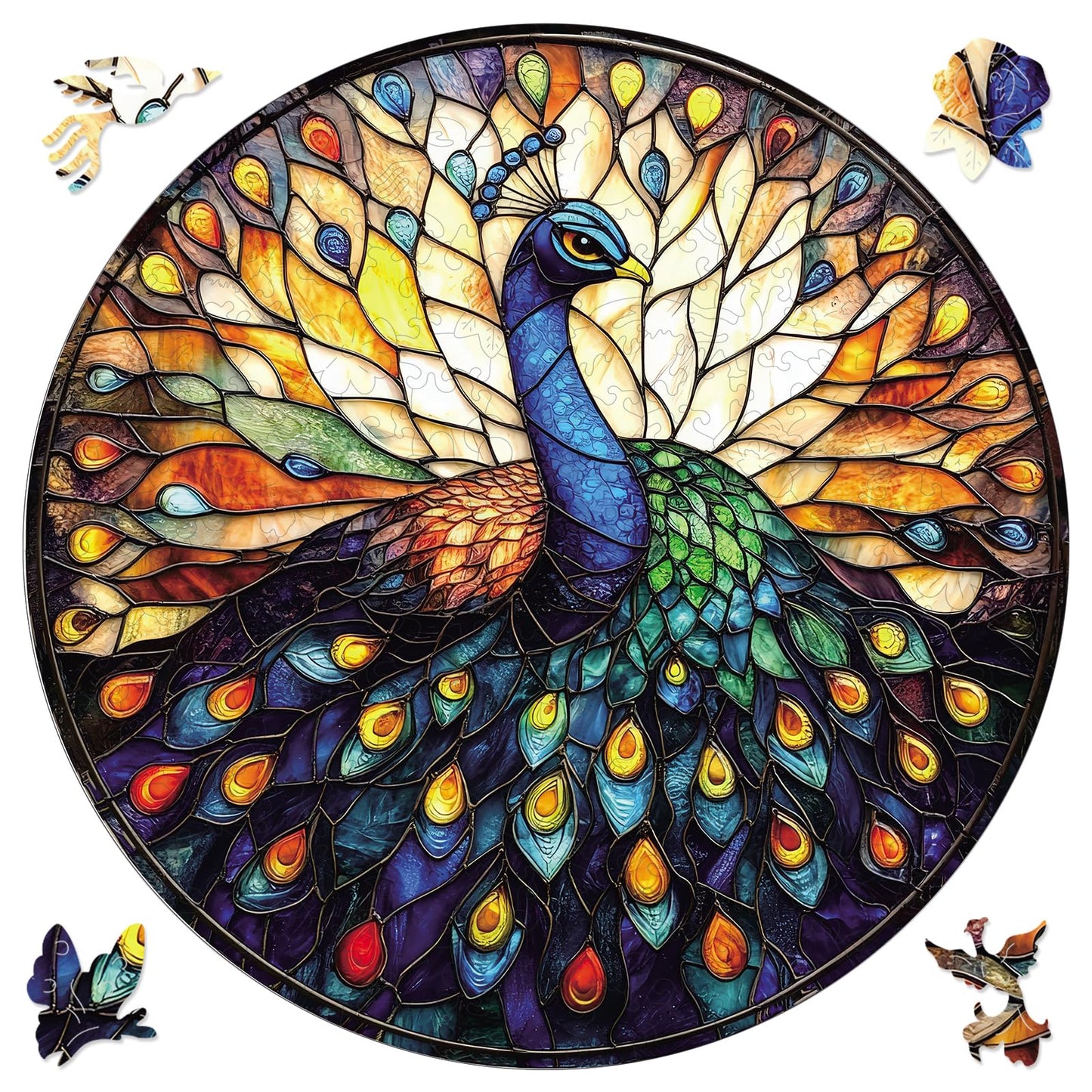 Qiuenisray Wooden Puzzles for mature-themeds  Stained Glass Peacock Jigsaw Puzzles  200 Pieces Unique Shape mature-themed Puzzles  Irregular Christmas Thanksgiving Gifts for Family Friend (11.2 x 11.2 in)