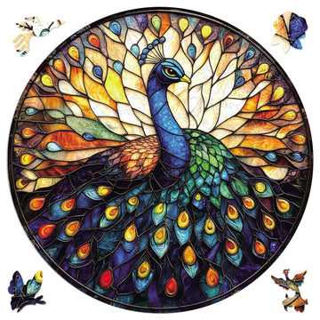 Qiuenisray Wooden Puzzles for mature-themeds  Stained Glass Peacock Jigsaw Puzzles  200 Pieces Unique Shape mature-themed Puzzles  Irregular Christmas Thanksgiving Gifts for Family Friend (11.2 x 11.2 in)