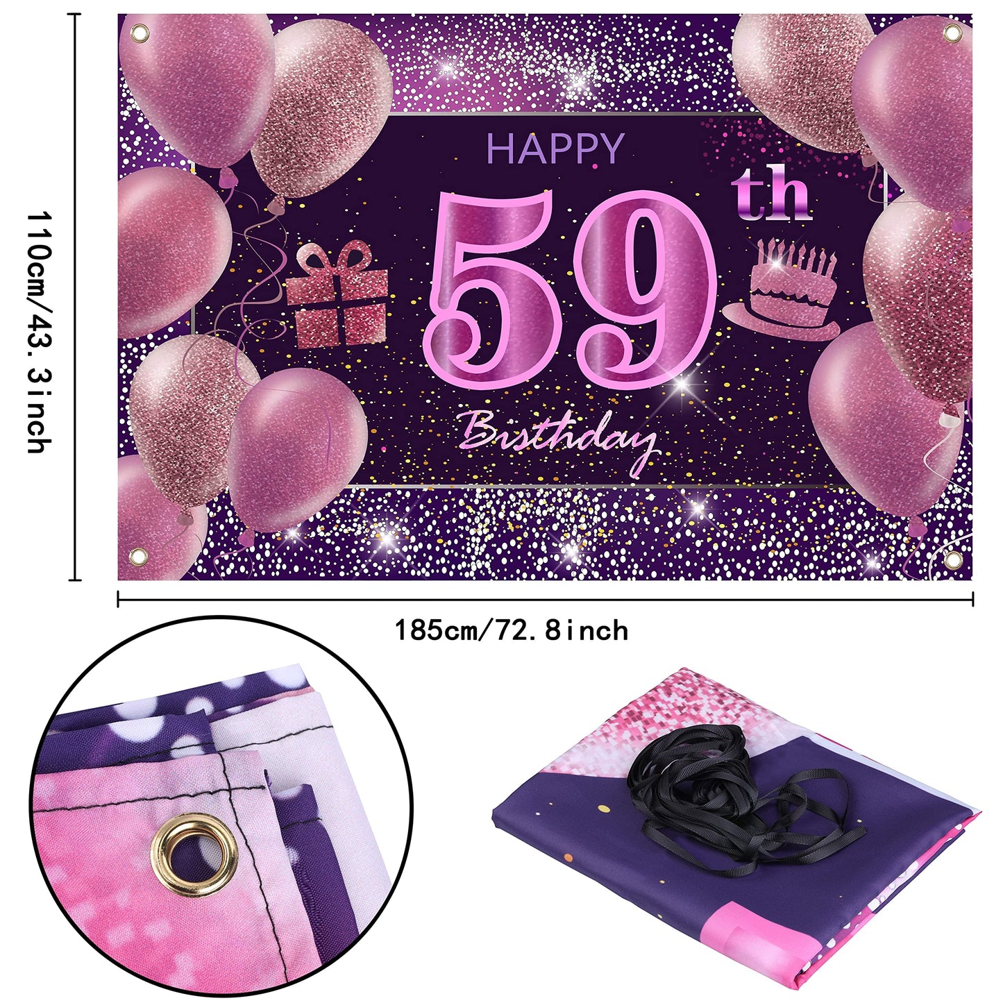 59Th Birthday Decorations For Girls Happy Birthday Banner Pink Decorations For A Party Birthday Backdrop For Women