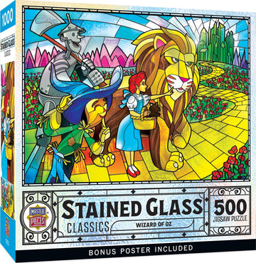 MasterPieces 500 Piece Stained Glass Jigsaw Puzzle for Adults, Family, Or Youth - Wizard of Oz - 15x21