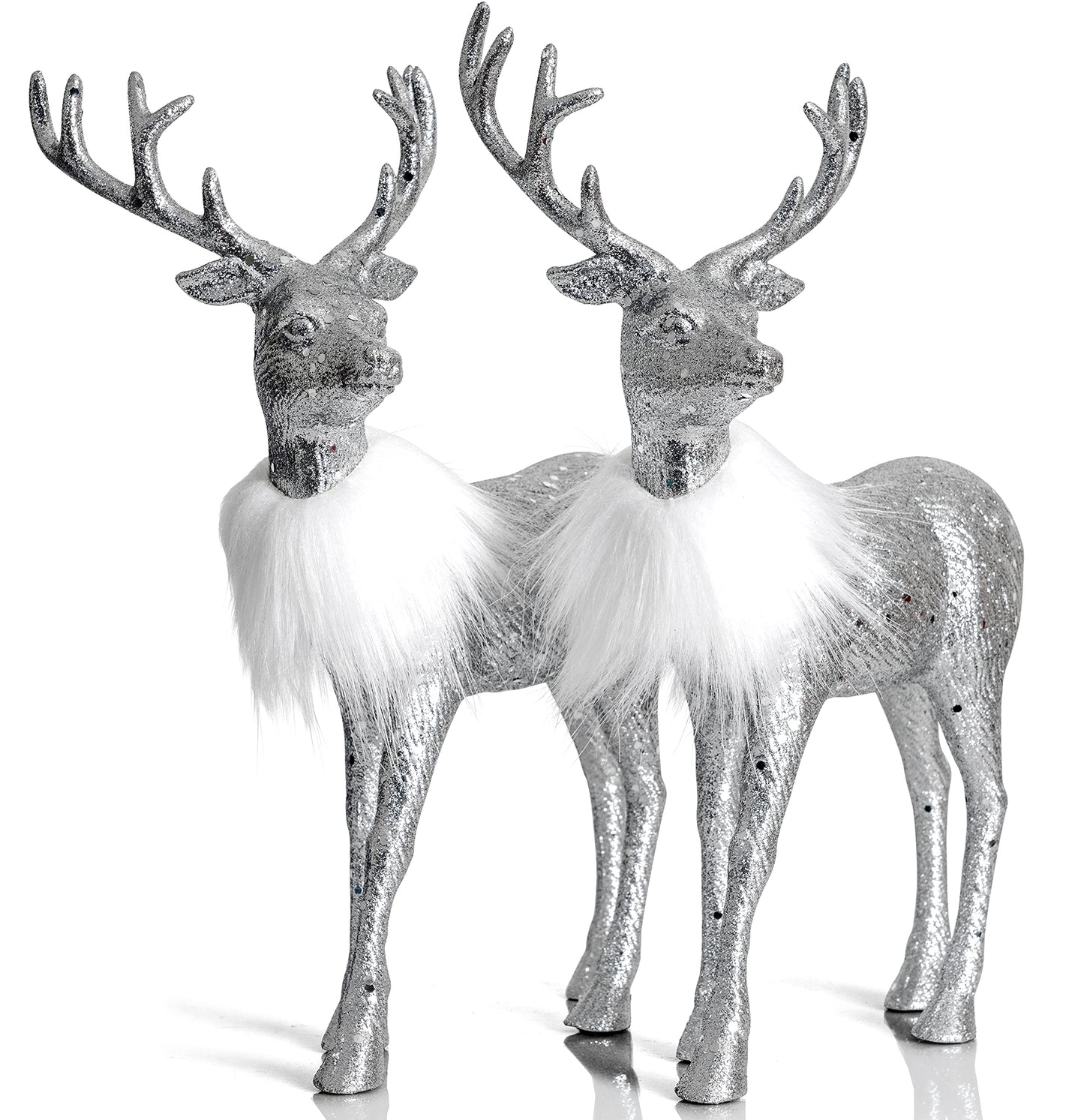 Ornativity Silver Glitter Christmas Reindeer - Xmas Holiday Party Deer Figurine Statues Dinner Tabletop Decorations Centerpiece Mantle - 12' Pack Of 2