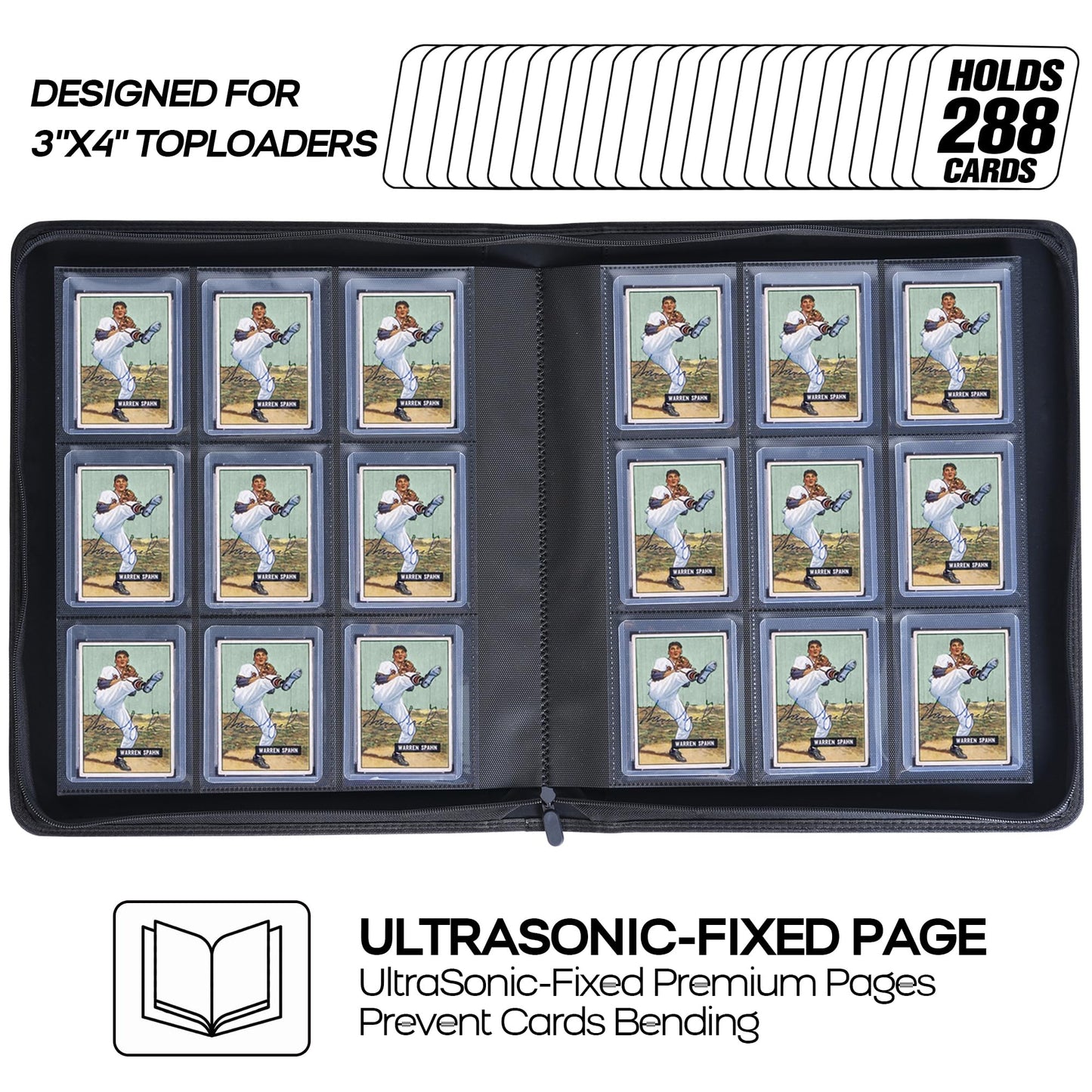 Toploader Binder  Holds 288 Top Loaders - 9-Pocket Top Loader Binder for 3 x 4 Rigid Card Holders for Trading Cards or Sports Cards  Model A - Asakusa Green