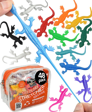 Upbrands 48 Super Stretchy Lizard Toys 3' Bulk Set, 12 Colors, Gecko Kit For Birthday Party Favors For Kids, Goodie Bags, Easter Egg Basket Stuffers, Pinata Filler, Classroom Prizes