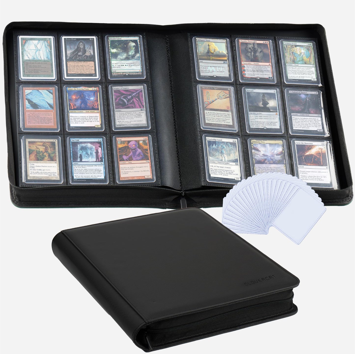 9-Pocket Toploader Binder  Clovecat enhanced Card Book  Holds 252 Trading Card with 20 Removable Top-loader Sleeves PU Card Holder Folders Card Album for MTG  TCG  Yugioh  Game & Sports Cards(Black)