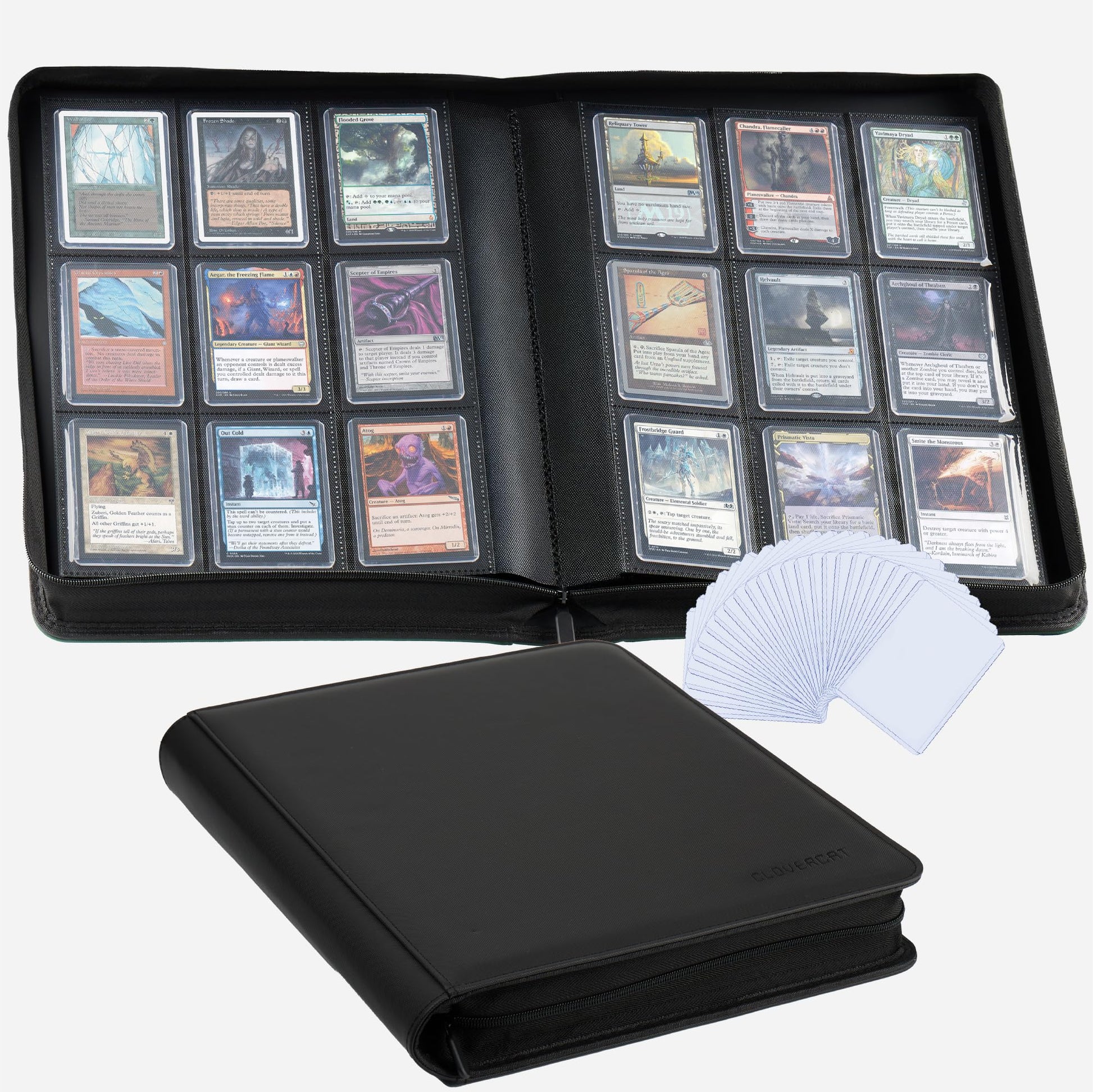 9-Pocket Toploader Binder  Clovecat enhanced Card Book  Holds 252 Trading Card with 20 Removable Top-loader Sleeves PU Card Holder Folders Card Album for MTG  TCG  Yugioh  Game & Sports Cards(Black)