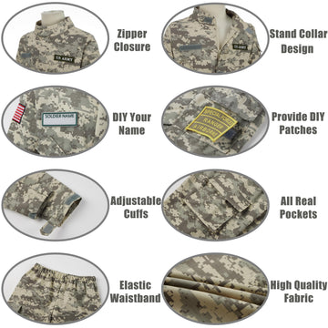 Kosgraiy Kid Army Costume,Kid Deluxe Soldier Costume,Military Costume Boy And Girl,Army Camouflage Uniform For Kid,L/8-10Years
