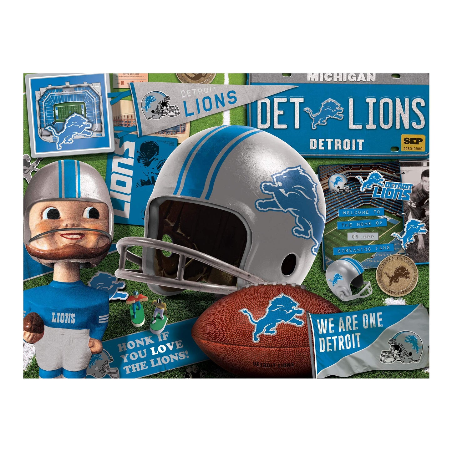YouTheFan NFL Detroit Lions 500-Piece Retro Puzzle - Large Cardboard, Team Colors, Model 0951315