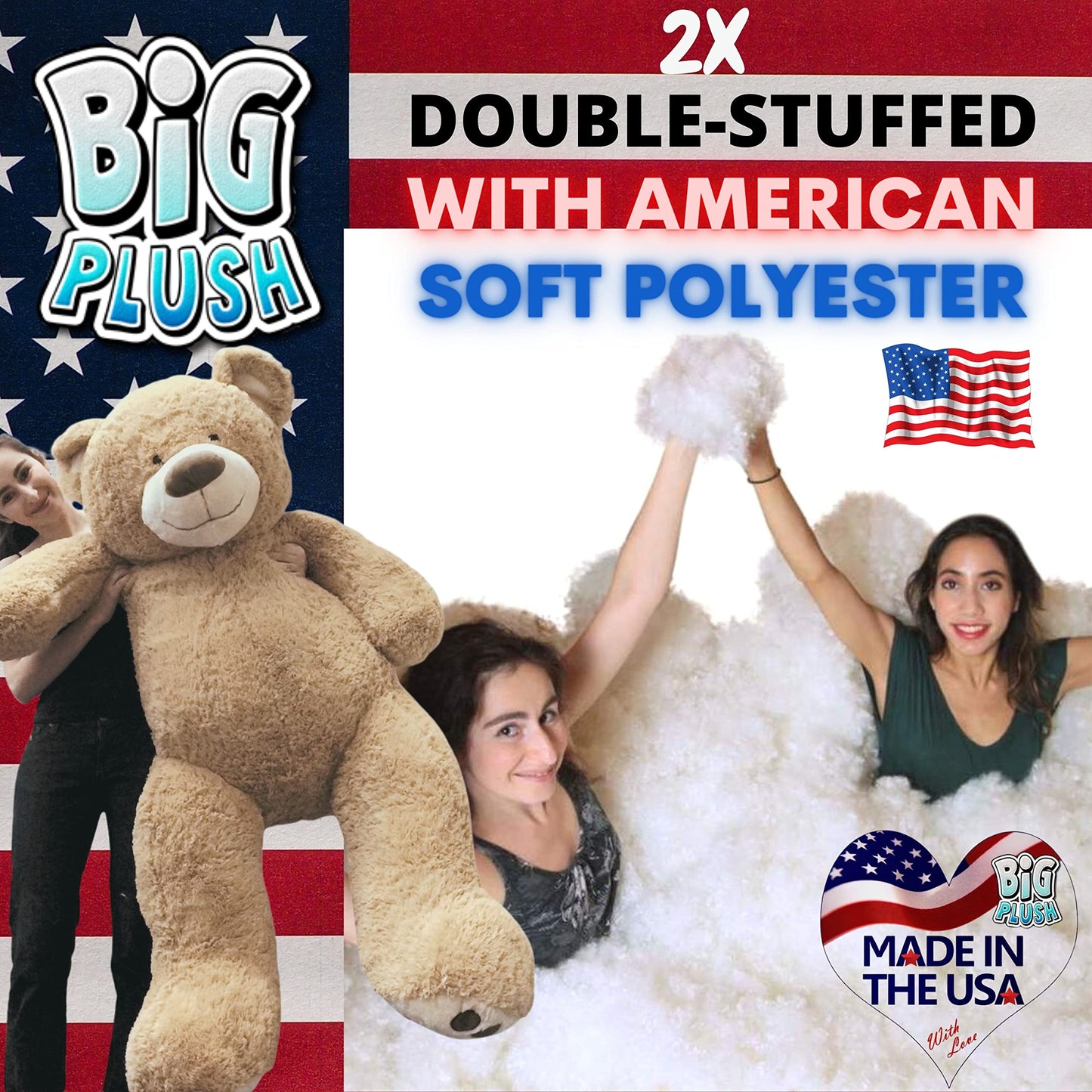 Big Plush Giant 5 Foot Customizable Teddy Bear Hand-Stuffed In Usa, Personalized & Ready To Hug In Big Box