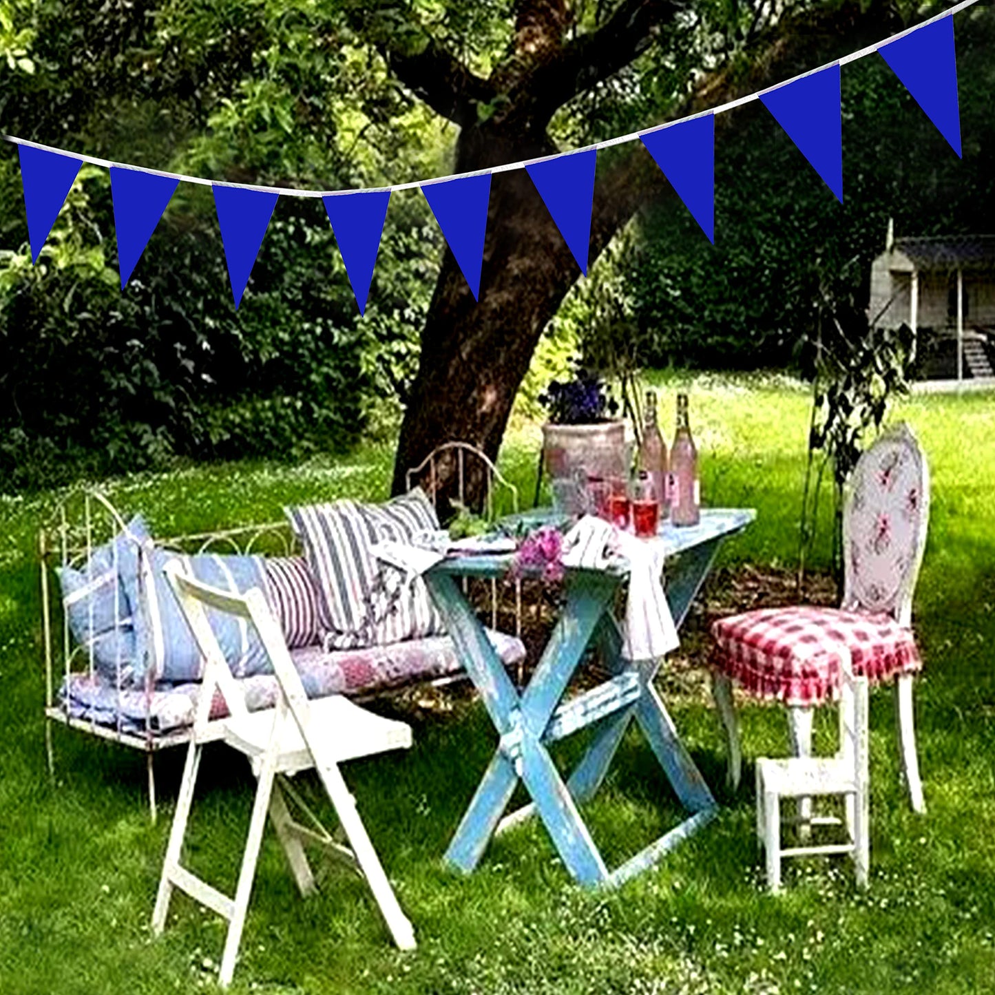 Lybutty 100 Feet Blue Pennant Banners Flags String Hanging Triangle Bunting Flags,Party Decorations For Grand Opening,Kids Birth