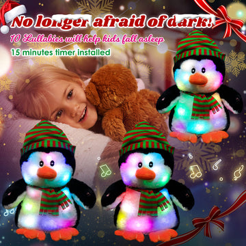 Cuteoy Penguin Led Musical Stuffed Animal Light-Up Singing Plush Adjustable Volume Lullaby Plushies Birthday Christmas Toy Gifts For Kids Toddler Girls, 11'