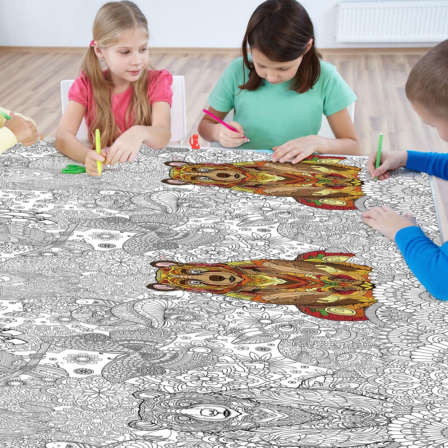 Sayglossy 3 Pcs Mandala Coloring Tablecloth 54 x 108 Inch Ocean Land Animal Drawing Poster End of The Year Gifts for Students Bu