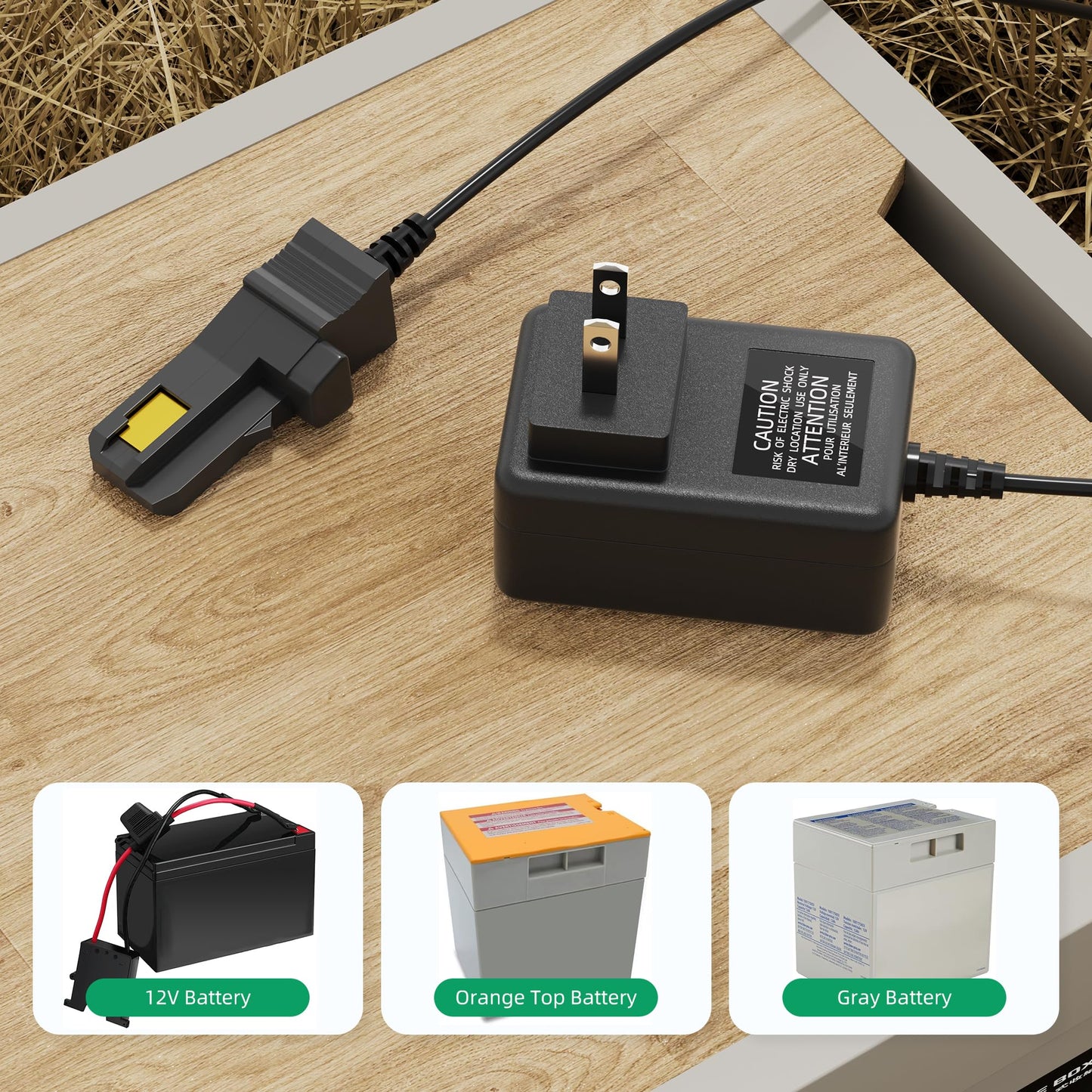 RVBOATPAT Power Wheel Charger 12 Volt with 12 AWG Wire Harness Connector 12V Power Wheel Battery Power Wheel Ride-on Toys