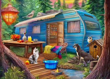 300 Pieces Jigsaw Puzzles For Adults - Puzzles For Kids Ages 6-8 8-10 10-12 - Large Piece Puzzles For Seniors - Woodland Caravan Camping