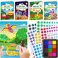 D-FantiX Dot Art Sticker Activity Book with Ink Pad, Mess-Free Finger Painting for Toddlers, Dinosaur, Animal, Outer Space, Vehi