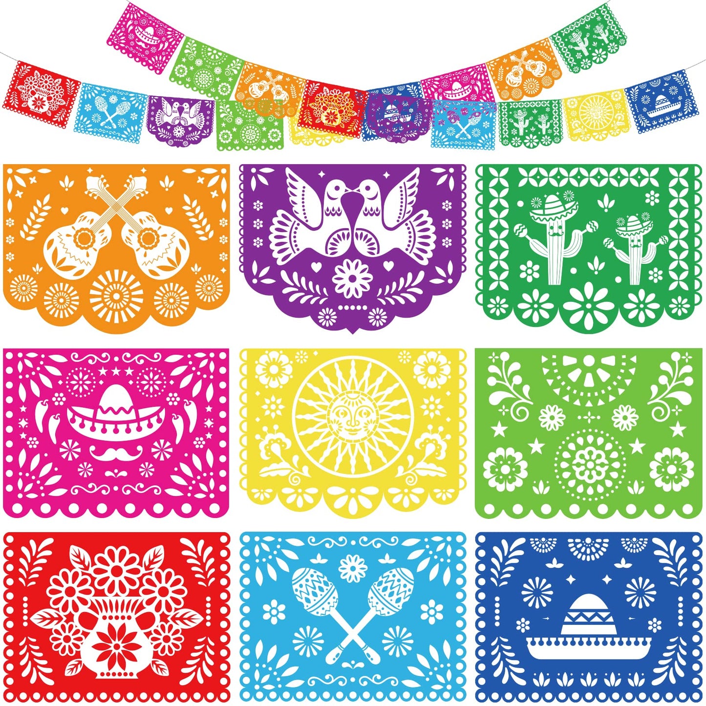 Domestar Mexican Party Banner, 18 Feet Fiesta Banner Cinco De Mayo Decor Papel Picado Decorations Pvc Mexican Fiesta Garland For Dia De Los Muertos Mexican Party Supplies
