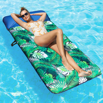 Finduwill Oversized Pool Lounger Floats Adults - 72'' X37'' Xl Fabric Covered Pool Floats With Headrest, Ultra-Comfort Pool Floa