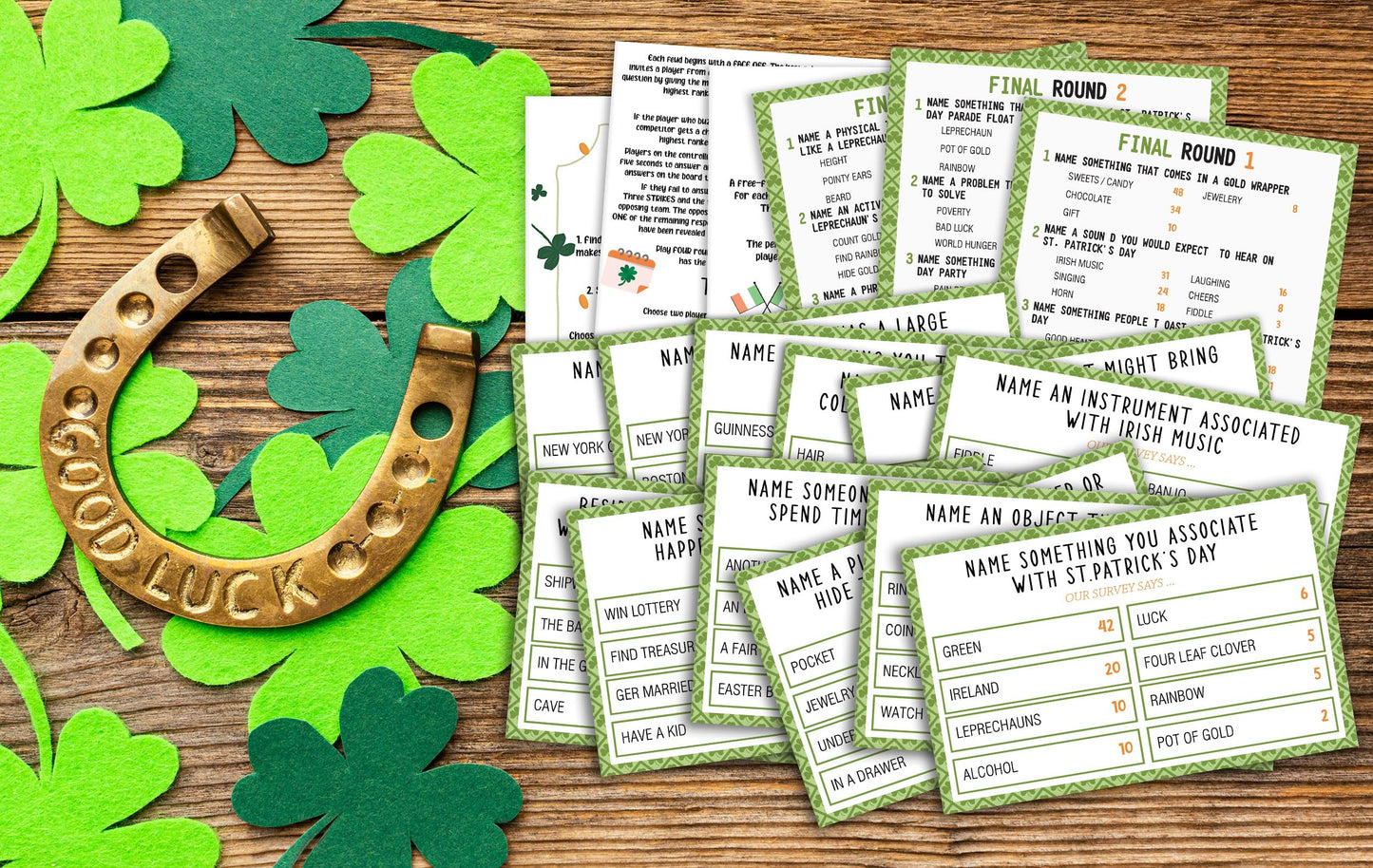 St. Patrick's Day Friendly Feud Quiz  St. Patrick's Day Party Game  Family Activity  Feud Trivia Quiz  Holiday Games for mature-themeds Coworkers Groups St. Patrick's Day Party Supplies-01