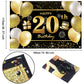 IMISI 20th Birthday Banner - Black Polyester Decorations for Men's Birthday Party