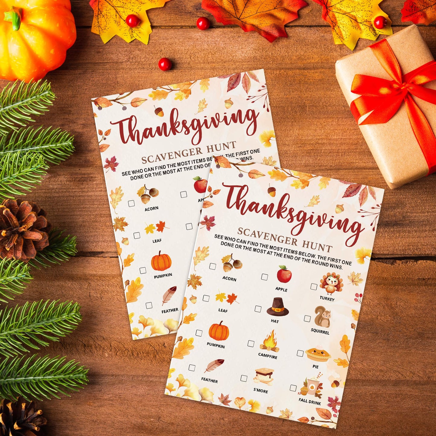 Bltgh Thanksgiving Scavenger Hunt Game Cards Fun Fall Party Activity for Family and Friends Autumn Holiday Guessing Game 5x7 Inch Cards
