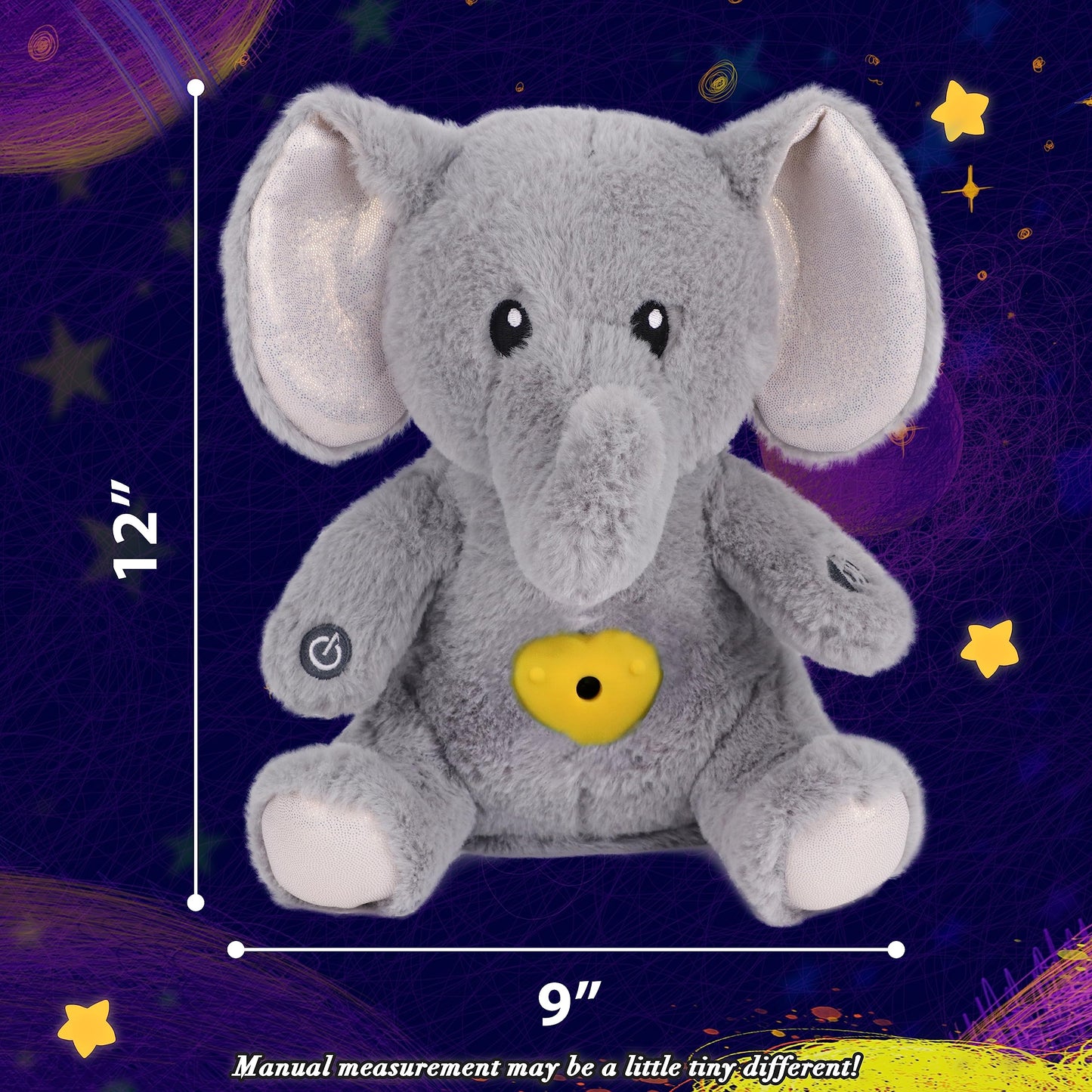 Cuteoy Elephant Plush Night Light Projector - 12 Inch Grey Musical Soother for Kids, Lullabies Sleep Aid Gift