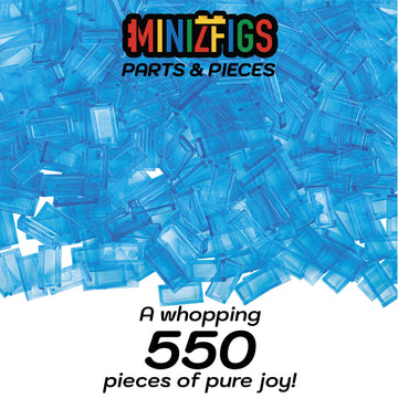 Minizfigs 1X2 Tiles Transparent Light Blue, 550 Pcs, Bulk Flat Building Bricks Toy For Kids, Perfect For Water Bricks, Compatibl