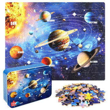 Lelemon 100 Pieces Jigsaw Puzzles For Kids Ages 4-8 Solar System Planets Educational Puzzles Boys Girls Children Learning Educat