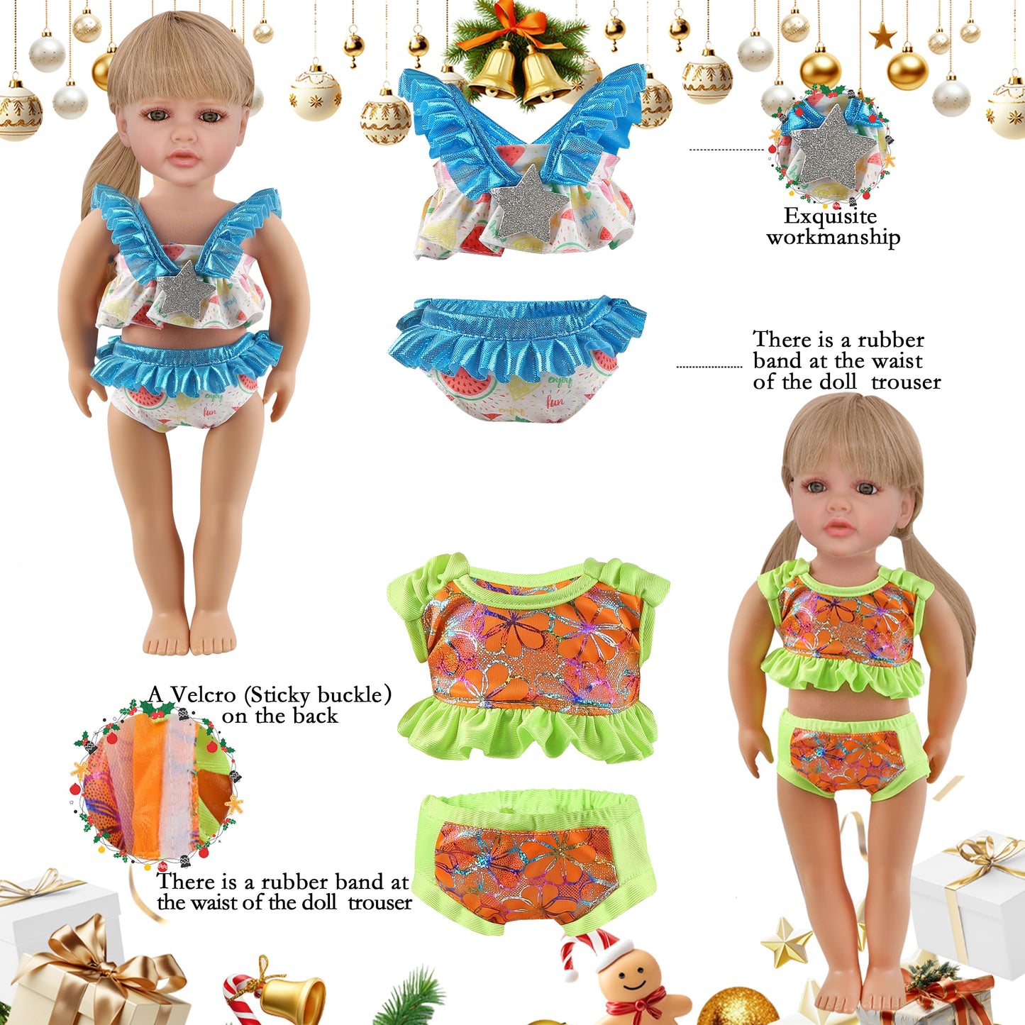 18'' Doll Swimwear Bundle (9 Sets) | Mermaid Tail & Bikini Outfits With Hair Accessories | Summer Water Play Costumes & Party Dr