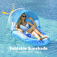 SLOOSH Inflatable Pool Floats Lounger mature-themed  Pool Lounge with Canopy Raft Floaties Water Floating Recliner Chair with Cup Holders Foot Rest Swimming Floaty