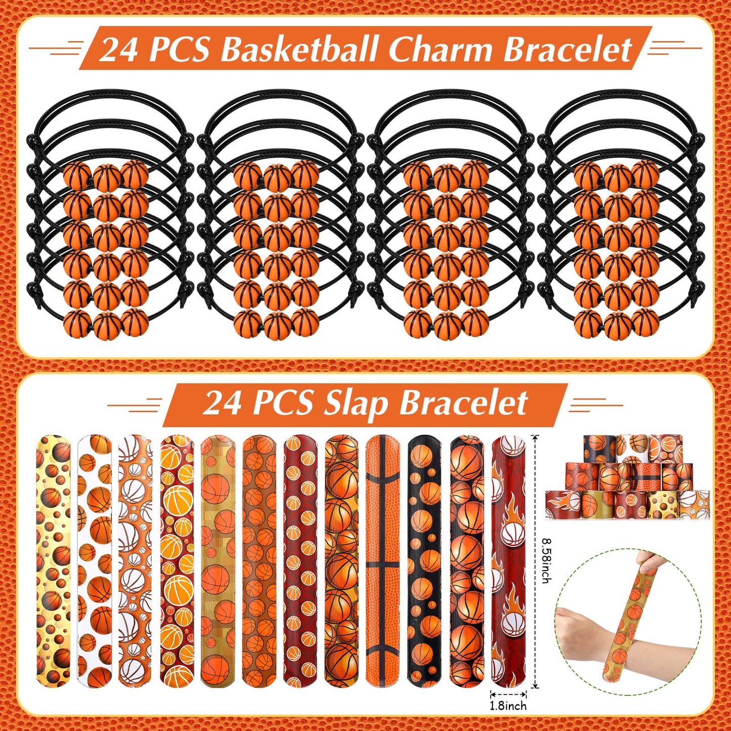 Aoriher 120 Pcs Basketball Sports Party Favors Set Serve 24, Basketball Goodie Bulk Foam Finger Mini Stress Ball Slap Bracelet C