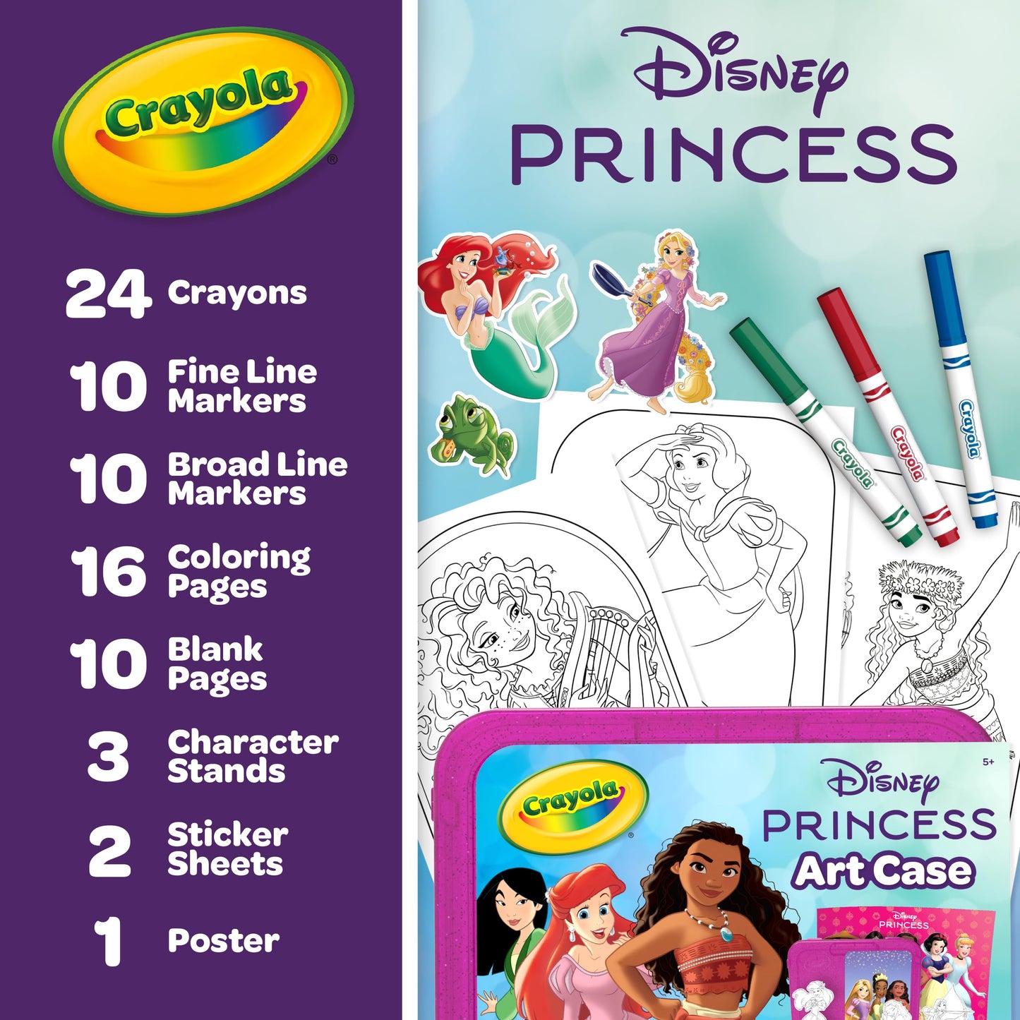 Crayola Disney Princess Art Case (75ct) Art Kit for Kids, Art Supplies, Disney Coloring Set, Disney Toys, Gift for Girls & Boys