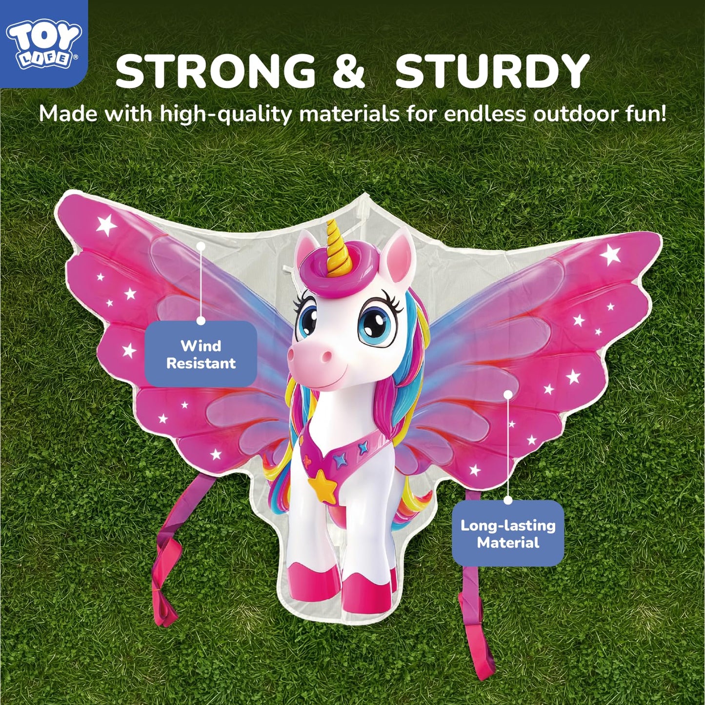Toy Life 48.4'' Unicorn Kites Easy To Fly For Kids Adults With 328.1 Ft String, Beach Kite Outdoor Game Outside Toys Activity, U