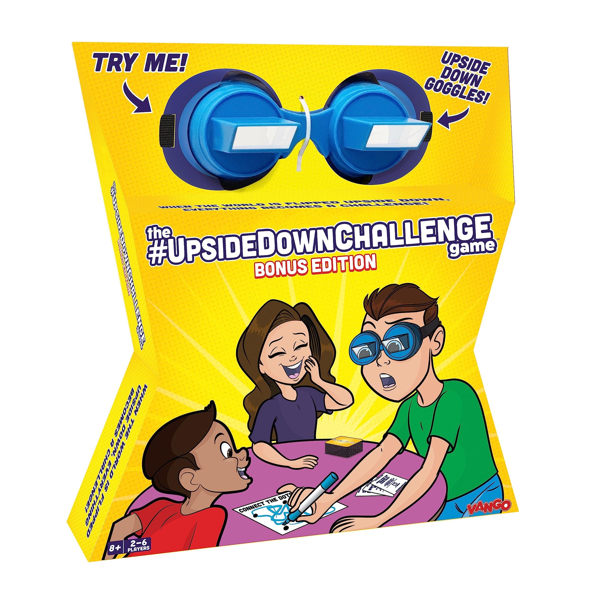 Vango The Original Upsidedownchallenge Game - Complete Fun Challenges With Upside Down Goggles For Ages 8+, 2-6 Players (Bonus Edition - 30 Additional Challenges)